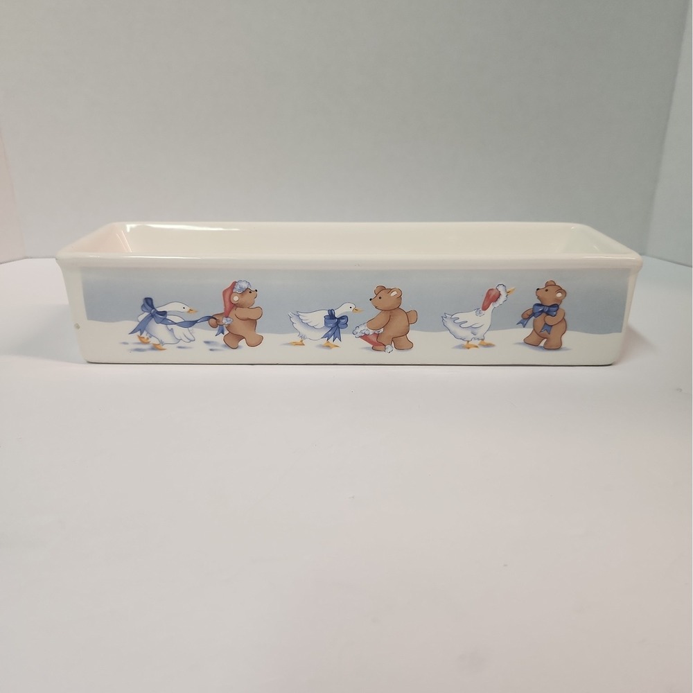 House of Lloyd 1988 Winter Christmas Bears Geese Ceramic Cracker Dish VTG
